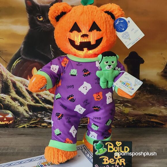 Build A Bear Pumpkin Glow Jack O'Lantern Halloween Frankenstein Sleeper Plush - Picture 13 of 16